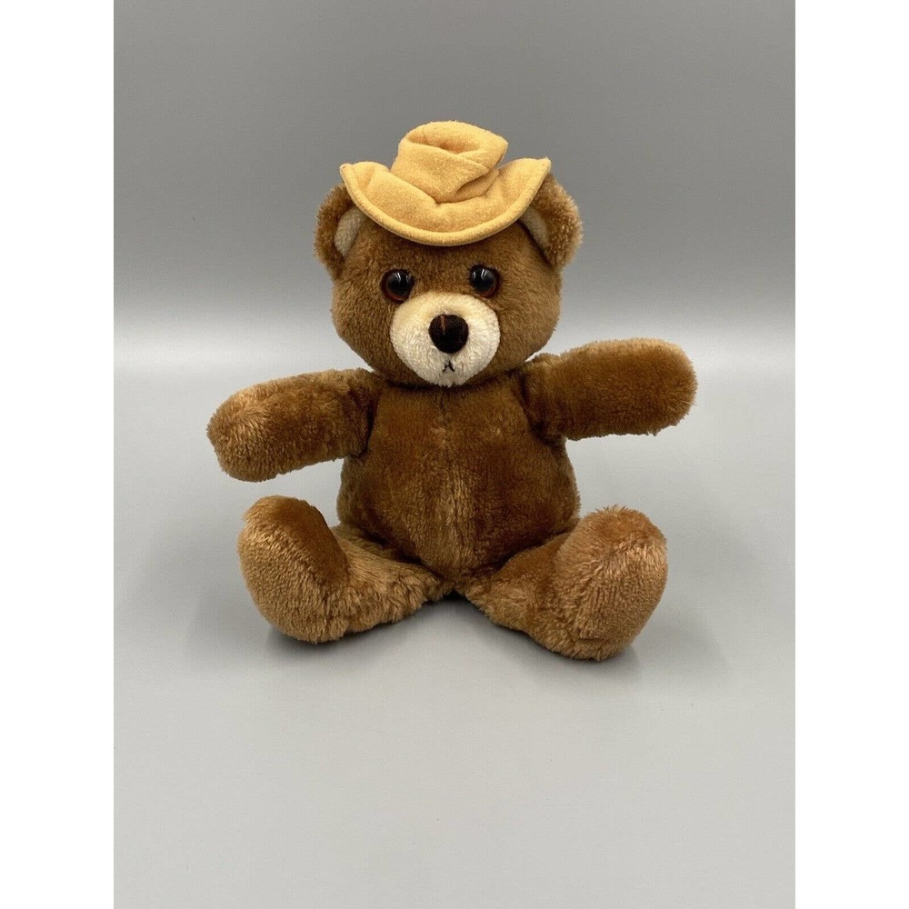 Vintage Del Monte Yumkin 8” Brown Teddy Bear Plush W/ Hat Dakin